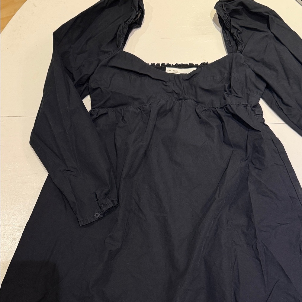 OAK + FORT Black Mini Dress with Puff Sleeves